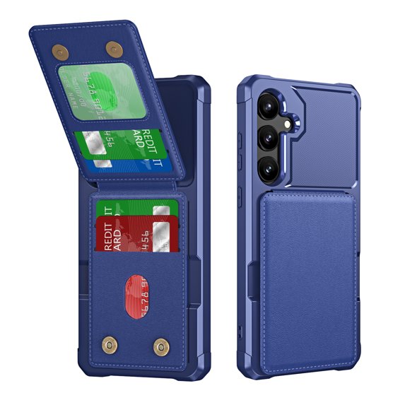 ELEHOLD for Samsung Galaxy A35 Case, PU Leather Magnetic Button Closure Credit Card Holder Slots Stand Function Wallet Shock-Absorbent Shockproof Phone Case for Samsung Galaxy A35 ,Darkblue
