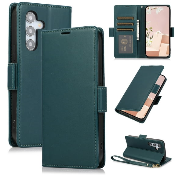 ELEHOLD For Samsung Galaxy A36 5G Case,PU Leather Flip Cover Card Holder Kickstand Feature Full Protection Wallet Case Cover with Wrist Strap For Samsung Galaxy A36 5G, Green