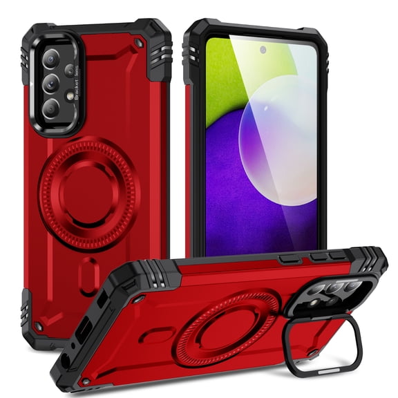 ELEHOLD for Samsung Galaxy A52 5G Case, Compatible with Mag safe Accessories, Strong Magnetic Military-Grade Drop Protection Invisible Kickstand Shockproof Protective Phone Case,Red