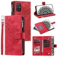 thumbnail image 1 of ELEHOLD for Samsung Galaxy A52 6.5" (2021) Multi-Function Wallet Case, Zipper Magnetic PU Leather Wrist Strap Card Holder Protective Wallet Stand for Women and Men Cover, red, 1 of 5
