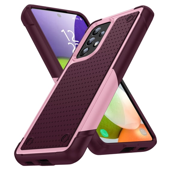 ELEHOLD for Samsung Galaxy A52/A52s 5G 2021 Fit Case, Military-Grade Dual Layer Raised Frame Screen & Camera Lens Protective Armor Hybrid PC+TPU Anti-Drop Shockproof Slim Rugged Case,Rose