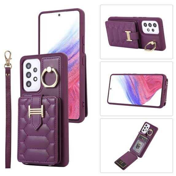 ELEHOLD for Samsung Galaxy A52 Crossbody Wallet Case with Card Holder Soft PU Leather Shockproof Protective Cover with Shoulder Strap for Women Girls for Samsung Galaxy A52,deeppurple