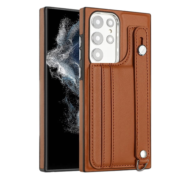 ELEHOLD for Samsung Galaxy A52, Wallet Case with Credit Card Slots,Rugged Hybrid Shockproof PU Leather Wristband Kickstand Anti-Scratch Case Cover, brown