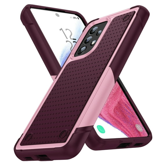 ELEHOLD for Samsung Galaxy A53 5G 2022 Fit Case, Military-Grade Dual Layer Raised Frame Screen & Camera Lens Protective Armor Hybrid PC+TPU Anti-Drop Shockproof Slim Rugged Case,Rose