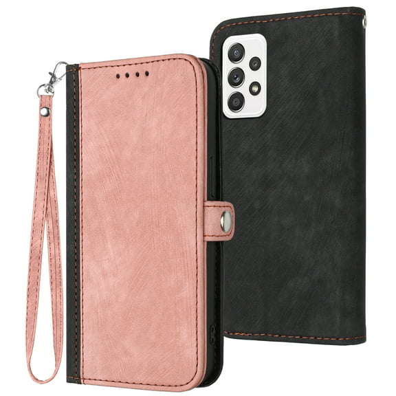 ELEHOLD for Samsung Galaxy A53 5G Wallet Case with Detachable Wrist Strap Handbag, Luxury PU Leather Flip Soft TPU Built-in Magnetic Card Slots Kickstand Function Shockproof Protective Case,Pink