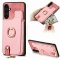 thumbnail image 1 of ELEHOLD for Samsung Galaxy A53 5G Zipper Wallet Case with Back Card Holders Metal Ring Holder Kickstand Function Leather Shockproof Card Wallet Case for Women Men,pink, 1 of 8