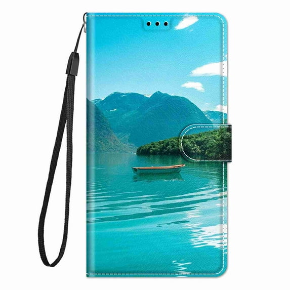 ELEHOLD for Samsung Galaxy A54 5G Credit Card Wallet Case, Shockproof Drop Protection Wireless Charging Vegan PU Leather Magnetic Adjustable Stand Cover with Wrist Strap, Boat