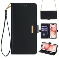 ELEHOLD for Samsung Galaxy A54 5G Wallet Case for Women Men with Gold Shoulder&Hand Strap Detachable Lanyard,PU Leather Kickstand Shockproof Protective Case for Samsung Galaxy A54 5G,Black