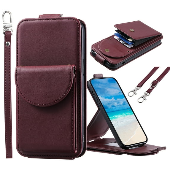 ELEHOLD for Samsung Galaxy A54 5G Wallet Crossbody Case Premium PU Leather Organ Card Slots Magnetic Closure Detachable Wrist Lanyard Shoulder Strap Flip Shockproof Galaxy A54 5G Cover,Winered
