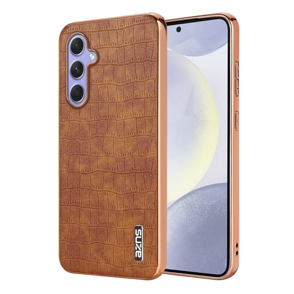 ELEHOLD for Samsung Galaxy A55 Case,Compatible with MagSafe Luxury PU Leather Embossed Crocodile Pattern Plating Edge Shockproof Full Protection Case for Samsung Galaxy A55,Brown