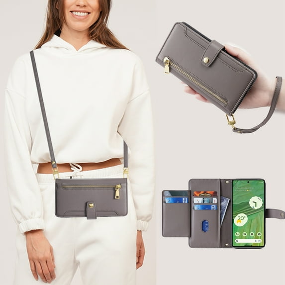 ELEHOLD for Samsung Galaxy A71 5G Wallet Case Crossbody, Zipper Phone Case with Card Holder Large Capacity Wrist Strap Leather Purse Cover for Women Men for Samsung Galaxy A71 5G,Gray