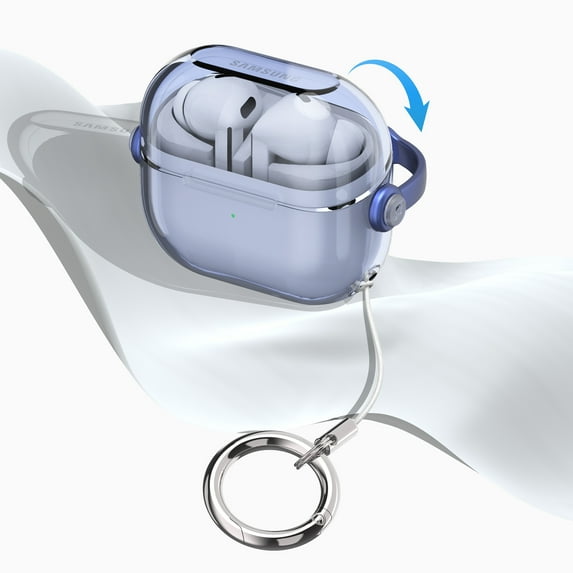 ELEHOLD for Samsung Galaxy Buds 3 FE 2025/ 3 / 3 Pro Case, Headphone Accessories Clear Premium TPU Wireless Charging Full Protective Case with Carabiner for Women Men, Blue