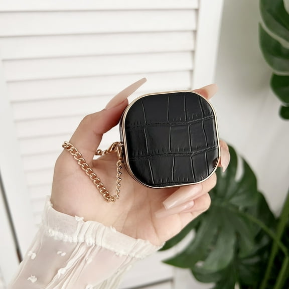 ELEHOLD for Samsung Galaxy Buds FE/ Galaxy Buds Live/ Galaxy Buds 2/ Galaxy Buds Pro/Galaxy Buds 2 Pro Case,Luxury Crocodile Pattern Leather Shockproof Case with Metal Strap,Black