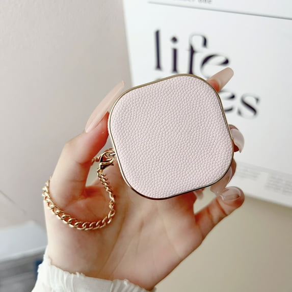 ELEHOLD for Samsung Galaxy Buds FE/ Galaxy Buds Live/ Galaxy Buds 2/ Galaxy Buds Pro/Galaxy Buds 2 Pro Case,Luxury Leather Shockproof Case with Metal Strap,Purple