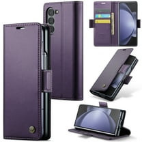 ELEHOLD for Samsung Galaxy Fold 7 Wallet Case, Luxury Buiness PU Leather RFID Blocking Card Holder Magnetic Kickstand Flip Shockproof Protective Case for Samsung Galaxy Fold 7,Purple