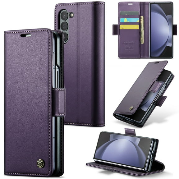 ELEHOLD for Samsung Galaxy Fold 7 Wallet Case, Luxury Buiness PU Leather RFID Blocking Card Holder Magnetic Kickstand Flip Shockproof Protective Case for Samsung Galaxy Fold 7,Purple