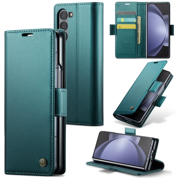 ELEHOLD for Samsung Galaxy Fold 7 Wallet Case, Luxury Buiness PU Leather RFID Blocking Card Holder Magnetic Kickstand Flip Shockproof Protective Case for Samsung Galaxy Fold 7,Green