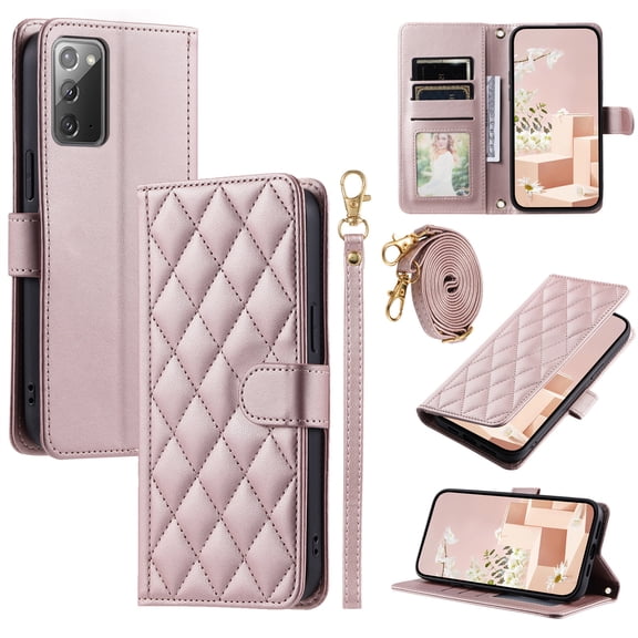 ELEHOLD for Samsung Galaxy Note 10 Wallet Crossbody Case PU Leather Cover with Card Slots Magnetic Clasp Kickstand Detachable Wriststrap Shoulder Strap Flip Shockpoof Cover,rosegold