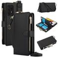 thumbnail image 1 of ELEHOLD For Samsung Galaxy Note 20 Ultra Phone Case Leather Crossbody Zipper Card Wallet Flip Case Kickstand Cover, with Ring Holder,Full Body Protection-Black, 1 of 7
