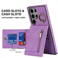 thumbnail image 1 of ELEHOLD For Samsung Galaxy Note 20 Ultra, Wallet Case with Card Slot Holder,RFID Blocking,Built-in 360°Rotating Ring Kickstand Zipper Retro Purse Shockproof Case Cover, purple, 1 of 8