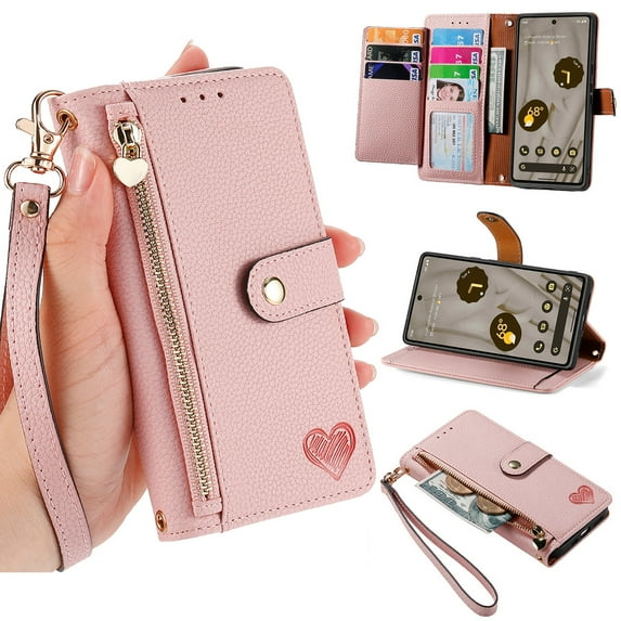 ELEHOLD for Samsung Galaxy Note 20 Ultra Wallet Case, PU Leather Flip Folio Case with 7 Card Holders Zipper Pocket RFID Blocking Kickstand Shockproof TPU Inner Shell Phone Cover for Note 20 Ultra,Pink