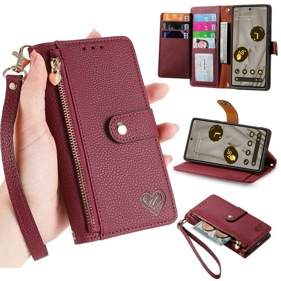 ELEHOLD for Samsung Galaxy Note 20 Wallet Case, PU Leather Flip Folio Case with 7 Card Holders Zipper Pocket RFID Blocking Kickstand Shockproof TPU Inner Shell Phone Cover for Galaxy Note 20,Red