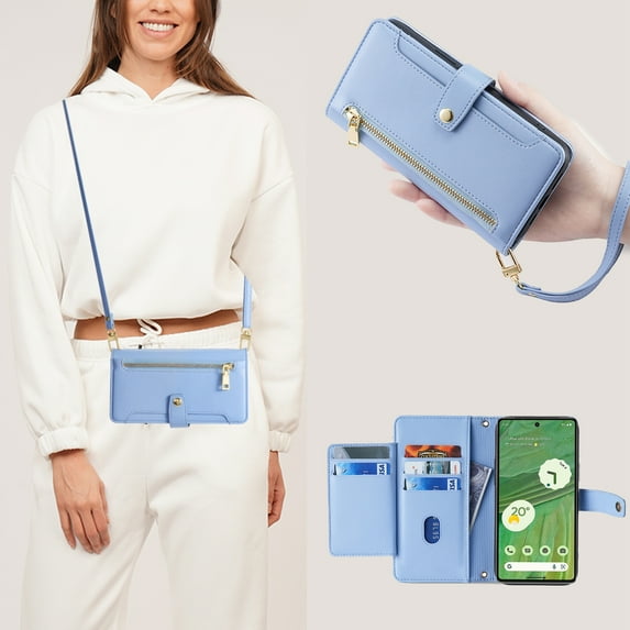 ELEHOLD for Samsung Galaxy S10E Wallet Case Crossbody, Zipper Phone Case with Card Holder Large Capacity Wrist Strap Leather Purse Cover for Women Men for Samsung Galaxy S10E,Blue