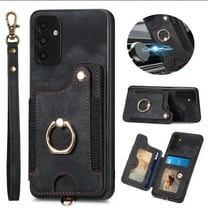 ELEHOLD for Samsung Galaxy S20 Case with Ring Holder, Galaxy S20 Wallet Case with RFID Blocking Card Holder Wristlet Strap, Magnetic Button Flip Folio Kickstand Shockproof Phone Cover,Black