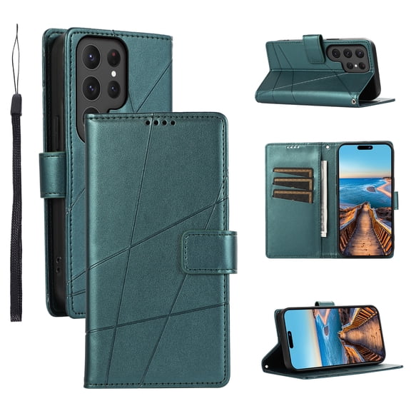 ELEHOLD for Samsung Galaxy S20 FE Flip Folio Wallet Case with Credit Card Holders Magnetic Clasp Kickstand Function Wrist Lanyard Premium PU Leather Shockproof Protective Cover,darkgreen