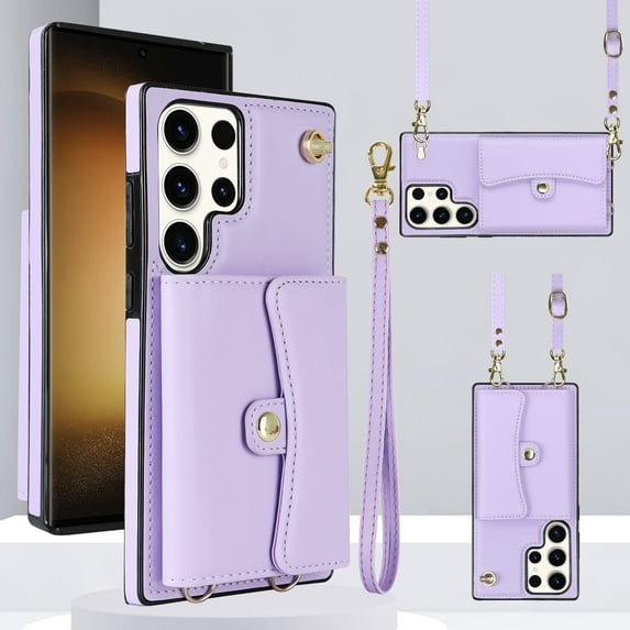 ELEHOLD for Samsung Galaxy S20 FE Multi-Functional Wallet Case Organ Card Slots RFID Blocking Stand Function Wrist Strap Crossbody Shoulder Strap Shockproof Purse Case,purple