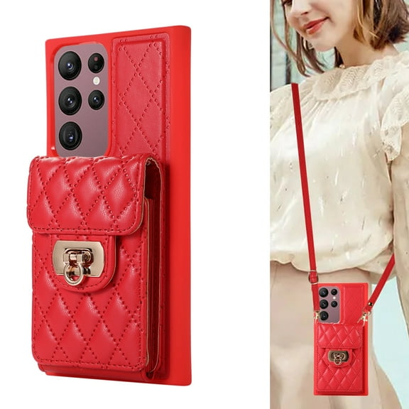 ELEHOLD for Samsung Galaxy S20 FE Wallet Case with Card Holder, PU Leather Shockproof Crossbody Case with Metal Snap Adjustable Strap Lanyard Compatible with Samsung Galaxy S20 FE,Red