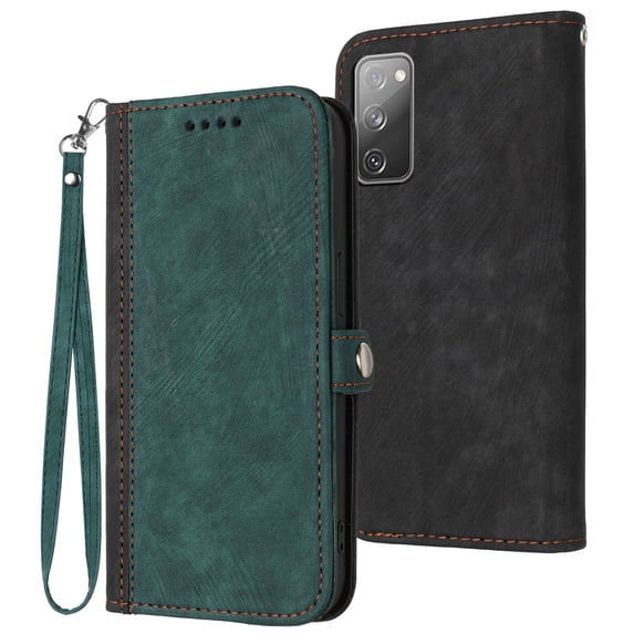 ELEHOLD for Samsung Galaxy S20 FE Wallet Case with Detachable Wrist Strap Handbag, Luxury PU Leather Flip Soft TPU Built-in Magnetic Card Slots Kickstand Function Shockproof Protective Cover,Darkgreen