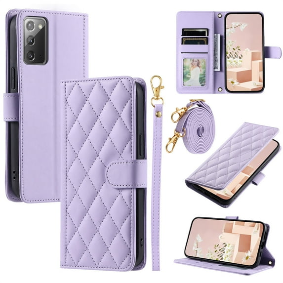ELEHOLD for Samsung Galaxy S20 FE Wallet Crossbody Case PU Leather Cover with Card Slots Magnetic Clasp Kickstand Detachable Wriststrap Shoulder Strap Flip Shockpoof Cover,purple