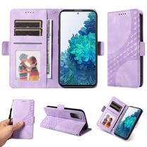 ELEHOLD For Samsung Galaxy S20 Leather Wallet Phone Case, Embossed Diamond Folio Flip Cover, Card Holder Cash Slot, Stand Support, Wrist Strap Lanyard -Purple