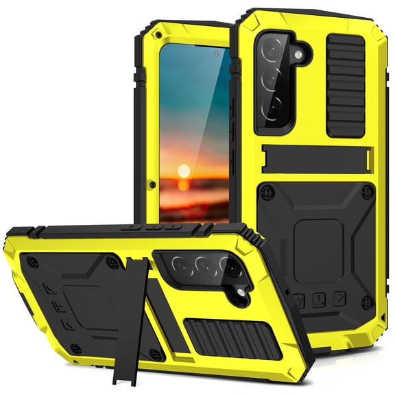 ELEHOLD for Samsung Galaxy S20 Plus 6.7" Case, Heavy Duty Armor Built-in Explosion-Proof Tempered Glass Screen Protector Wireless Charging Hang Rope Hidden Kickstand Shockproof Rugged Case,Yellow