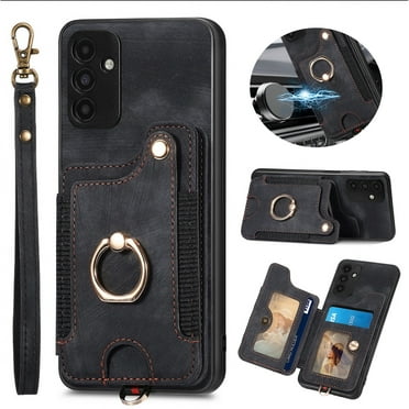 ELEHOLD for Samsung Galaxy S20 Ultra Case with Ring Holder, Wallet Case with RFID Blocking Card Holder Wristlet Strap, Magnetic Button Flip Folio Kickstand Shockproof Phone Cover,Black