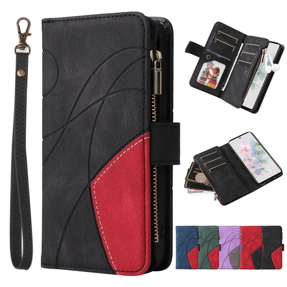 ELEHOLD for Samsung Galaxy S20 Ultra Case, Samsung S20 Ultra Wallet Case for Women Men with 9 Credit Card Holder Zipper Purse PU Leather Strap Wristlet Protective Phone Cover,Black