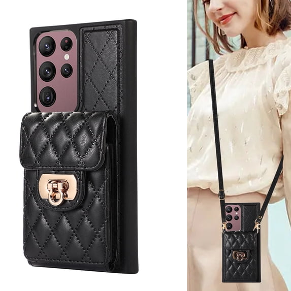 ELEHOLD for Samsung Galaxy S20 Ultra Wallet Case with Card Holder, PU Leather Shockproof Crossbody Case with Metal Snap Adjustable Strap Lanyard Compatible with Samsung Galaxy S20 Ultra,Black
