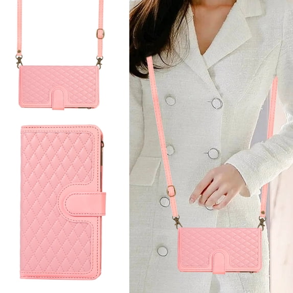 ELEHOLD for Samsung Galaxy S20 Ultra Wallet Case, Shockproof 9 Card Slots Detachable Adjustable Crossbody Necklace Lanyard Shoulder Strap Zipper Magnetic Leather Case, Pink