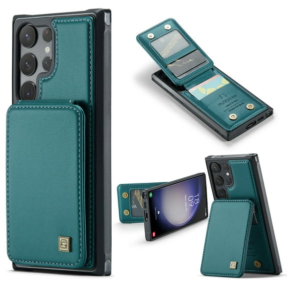 ELEHOLD for Samsung Galaxy S21 Case with Card Holder, Samsung S21 Wallet Case for Women Men with RFID Blocking, Durable Leather Kickstand Shockproof Case for Galaxy S21 5G,Green