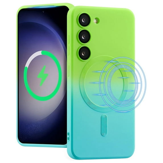 ELEHOLD for Samsung Galaxy S21 Case Compatible with MagSafe, Gradient TPU Shockproof Non-Slip Protective Slim Cover with Camera Lens Protector,Green BLue