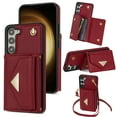 thumbnail image 1 of ELEHOLD for Samsung Galaxy S21 Case Premium Leather Wallet with Back Organ Card Holders Kickstand Function Crossbody Shoulder Strap Luxury Shockproof Women Purse Cover ,red, 1 of 5