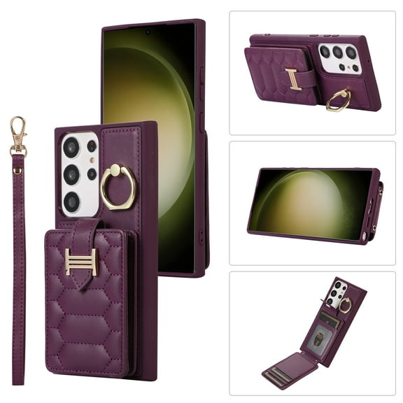 ELEHOLD for Samsung Galaxy S21 Crossbody Wallet Case with Card Holder Soft PU Leather Shockproof Protective Cover with Shoulder Strap for Women Girls for Samsung Galaxy S21,deeppurple