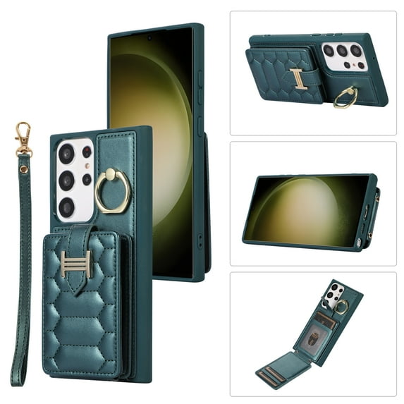 ELEHOLD for Samsung Galaxy S21 Crossbody Wallet Case with Card Holder Soft PU Leather Shockproof Protective Cover with Shoulder Strap for Women Girls for Samsung Galaxy S21,darkgreen