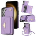 thumbnail image 1 of ELEHOLD for Samsung Galaxy S21 FE Case Premium Leather Wallet with Back Organ Card Holders Kickstand Function Crossbody Shoulder Strap Luxury Shockproof Women Purse Cover ,purple, 1 of 5