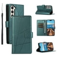 thumbnail image 1 of ELEHOLD for Samsung Galaxy S21 FE Flip Folio Wallet Case with Credit Card Holders Magnetic Clasp Kickstand Function Wrist Lanyard Premium PU Leather Shockproof Protective Cover,darkgreen, 1 of 8