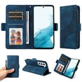 thumbnail image 1 of ELEHOLD For Samsung Galaxy S21+ Leather Wallet Phone Case, Embossed Diamond Folio Flip Cover, Card Holder Cash Slot, Stand Support, Wrist Strap Lanyard -Blue, 1 of 10