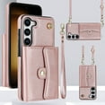 thumbnail image 1 of ELEHOLD for Samsung Galaxy S21 Multi-Functional Wallet Case Organ Card Slots RFID Blocking Stand Function Wrist Strap Crossbody Shoulder Strap Shockproof Purse Case,rosegold, 1 of 9