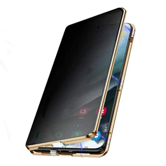 ELEHOLD for Samsung Galaxy S21 Privacy Case, Double Sided Tempered Glass Metal Bumper Frame Magnetic Adsorption Privacy Screen Protector Anti-Peeping Anti-Spy Case Cover, Gold