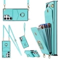 thumbnail image 1 of ELEHOLD for Samsung Galaxy S21+, Shockproof PU Leather Case with Rotation Ring Stand Adjustable Shoulder Strap,Card Slots Stand RFID Blocking Protective Case Cover, mint, 1 of 8